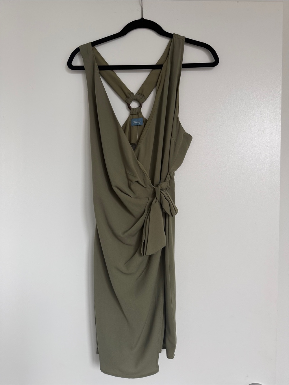 South Moon Under Olive Wrap Midi Dress with Ring Back